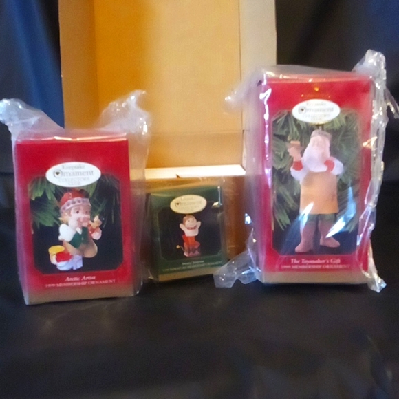 Hallmark 1999 membership ornaments unopened toymakers Santa, elf & snowman mini - Picture 3 of 7